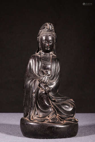 CHINESE HARDWOOD CARVED GUANYIN