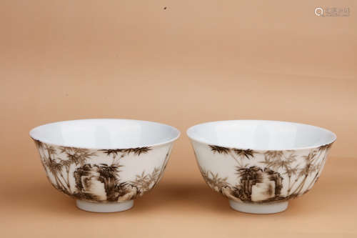 CHINESE PORCELAIN BOWL PAINTED BAMBOO SCENE