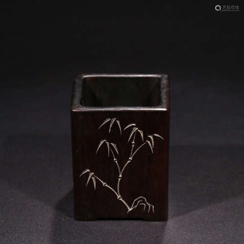 CHINESE ROSE WOOD BRUSH POT