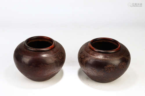 CHINESE MOLDED GOURD CARVED JAR, PAIR