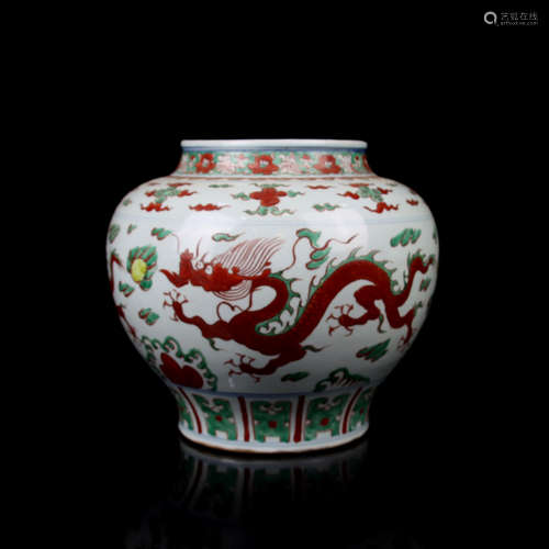 CHINESE FAMILLE VERTE DRAGON PORCELAIN JAR