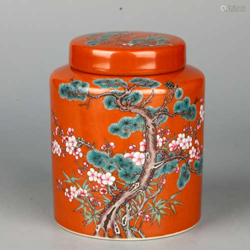 CHINESE FAMILLE ROSE PORCELAIN COVER JAR