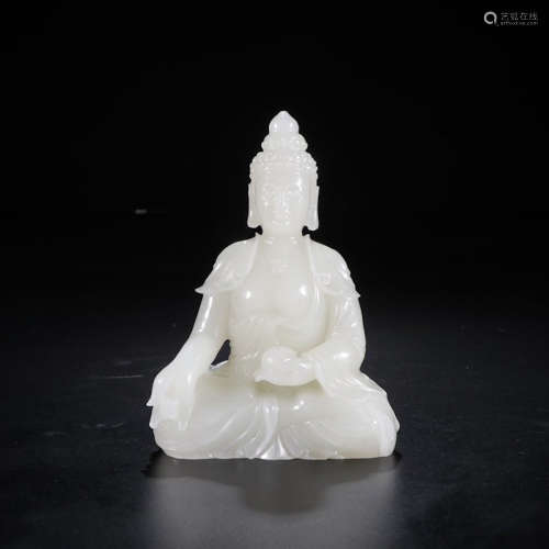 CHINESE WHITE JADE CARVED BUDDHA