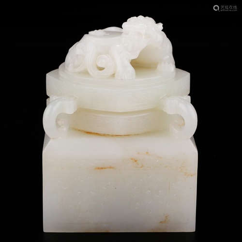 CHINESE WHITE JADE DRAGON SEAL