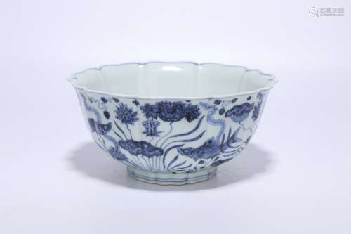 Ming Dynasty blue and white porcelain bowl with lotus leaf pattern