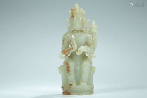 Hetian white jade Buddha Sitting Statue