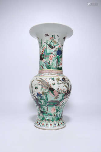 qing dynasty Blue and white verte rose porcelain vessel