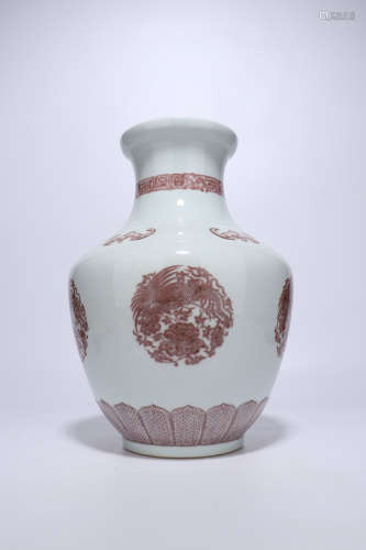 Qing Dynasty underglaze red porcelain vessel with phoenix pattern