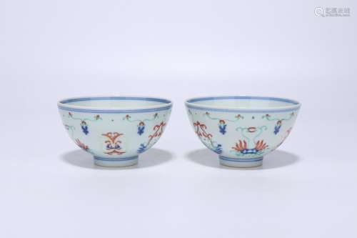 Qing Dynasty Blue and White verte rose porcelain cups