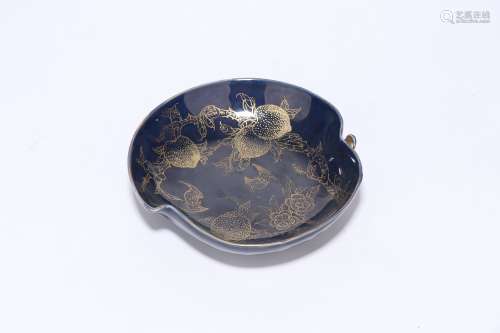 qing dynasty blue glaze gold giled porcelain plate
