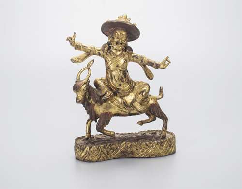 CHINESE GILT BRONZE FIGURE OF DHARMAPALA