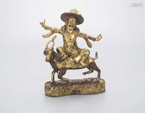 CHINESE GILT BRONZE FIGURE OF DHARMAPALA