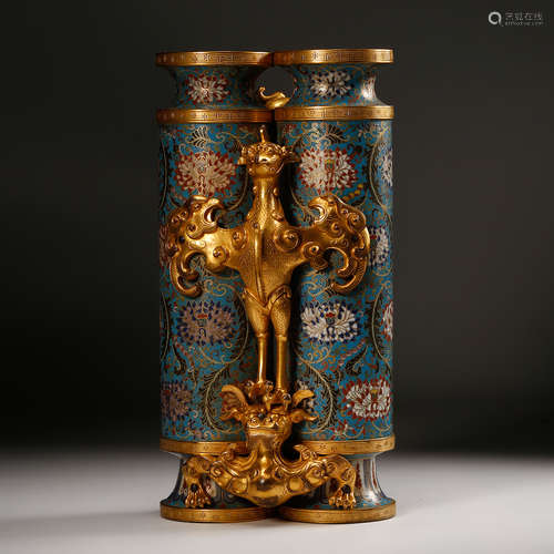 CHINESE CLOISONNE HERO TWIN VASE