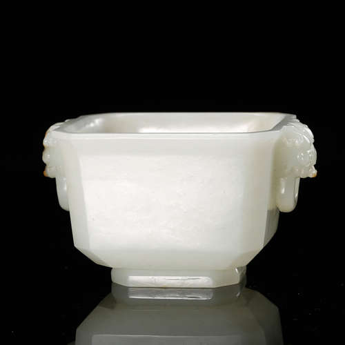 CHINESE WHITE JADE BEAST MASK CUP