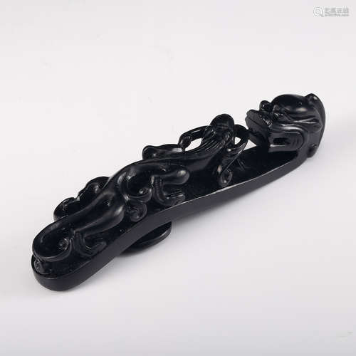 CHINESE BLACK JADE DRAGON BELT HOOK