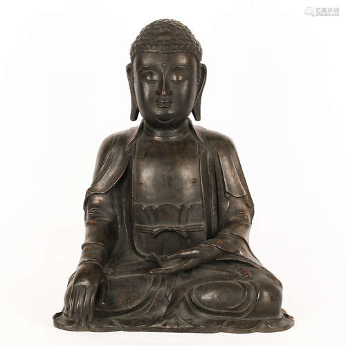 LARGE CHINESE BRONZE SEATED SHAKYAMUNI