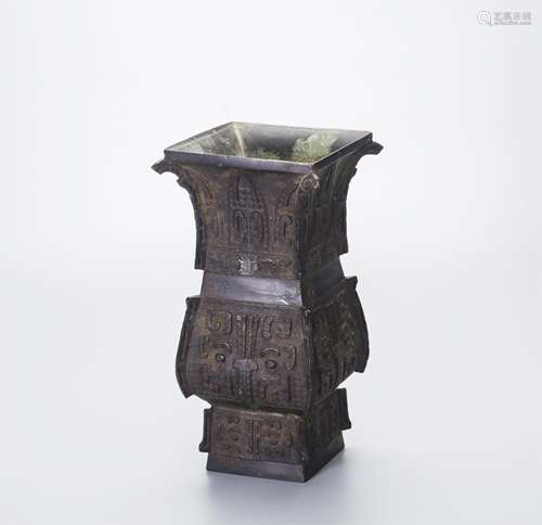 CHINESE BRONZE VASE WITH TAOTIE MASK