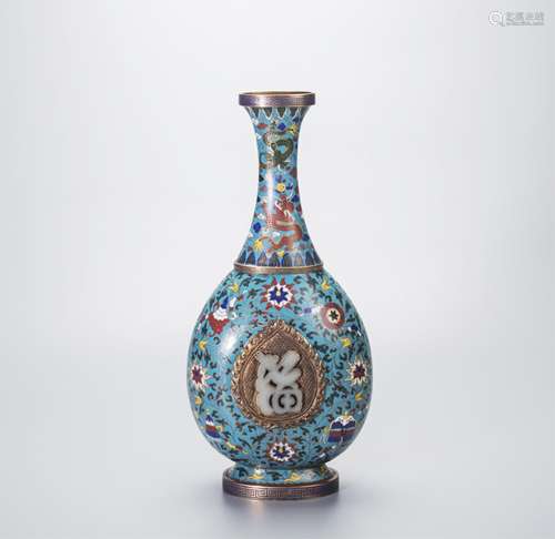 CHINESE CLOISONNE VASE WITH JADE PLAQUE