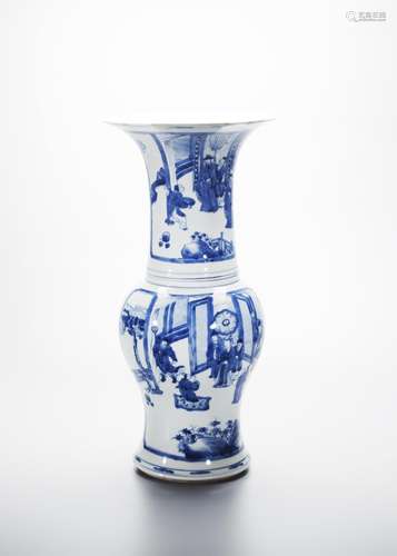 CHINESE BLUE WHITE FIGURAL YEN YEN VASE