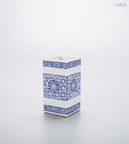 CHINESE BLUE ENAMEL ON PORCELAIN BRUSH POT