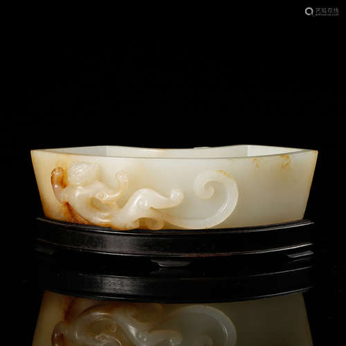 CHINESE WHITE JADE CHILONG BRUSH WASHER