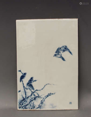 CHINESE BLUE WHITE PORCELAIN PLAQUE, WANG BU