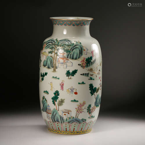 CHINESE FAMILLE VERTEX LANDSCAPE PORCELAIN VASE