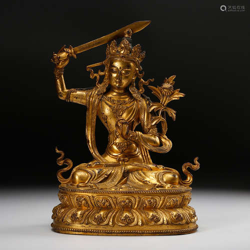 CHINESE GILT BRONZE SEATED MANJUSRI