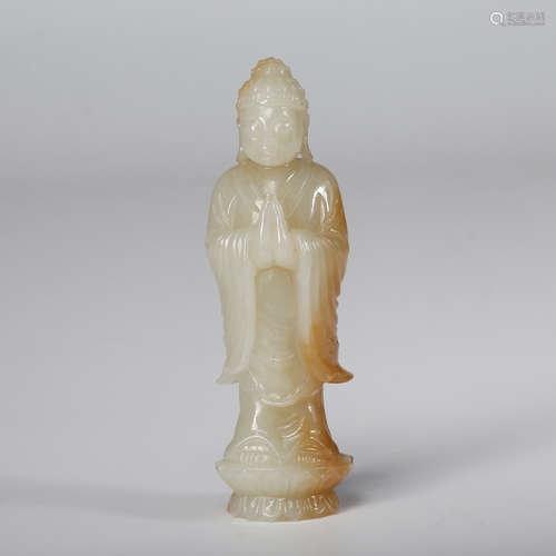 CHINESE WHITE JADE STANDING BUDDHA