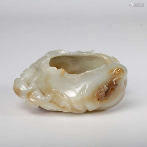 CHINESE WHITE JADE CARVED WATER COUPE