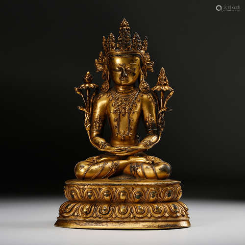 CHINESE GILT BRONZE SEATED BUDDHA