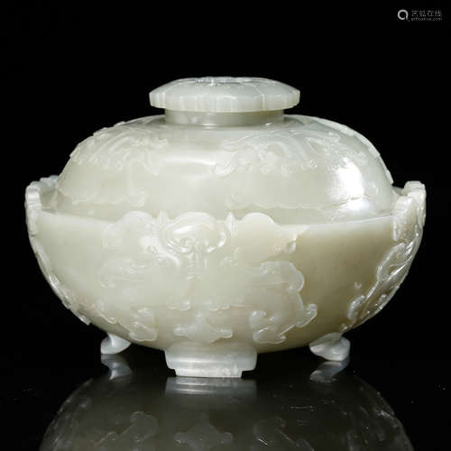 CHINESE WHITE JADE COVER BOWL