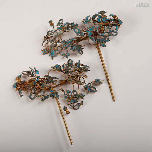 CHINESE GILT BRONZE DIAN CUI HAIR PIN