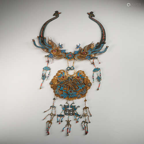 CHINESE GILT BRONZE DIAN CUI NECKLACES