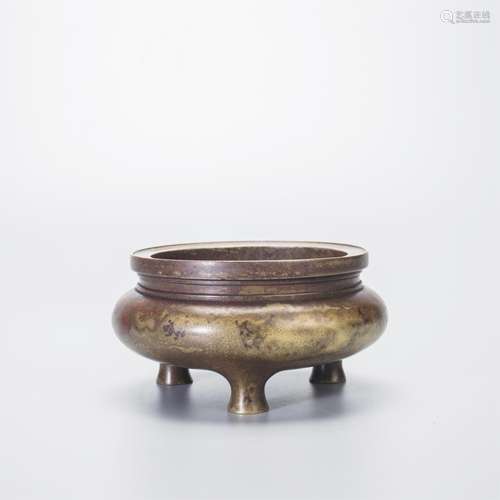 CHINESE BRONZE TRIPOD CENSER, MARKED