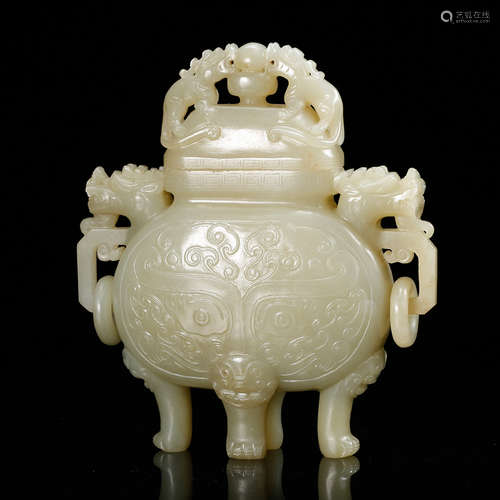 CHINESE WHITE JADE COVER CENSER