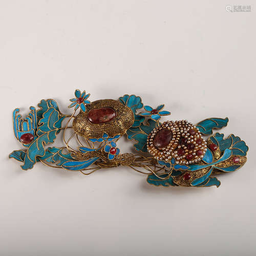 CHINESE GILT BRONZE DIAN CUI HAIR ORNAMENT