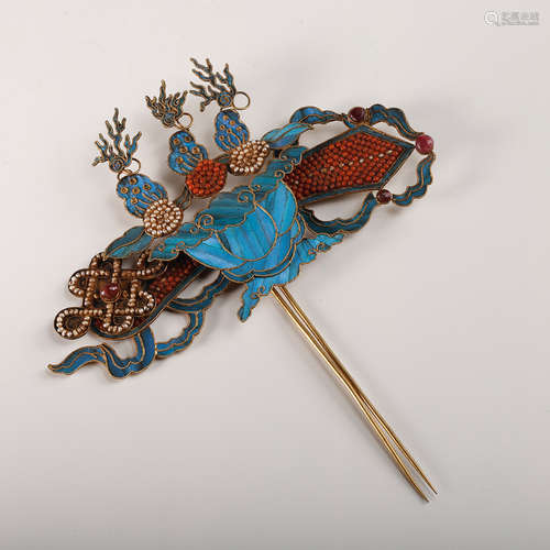 CHINESE GILT BRONZE DIAN CUI HAIR PIN