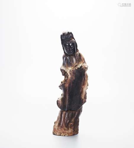 CHINESE TREE ROOT CARVED GUANYIN