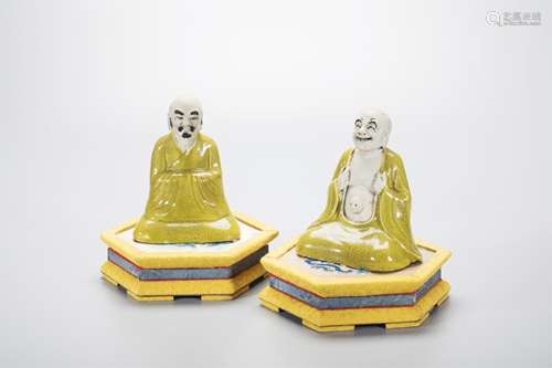 CHINESE PORCELAIN SEATED LOHAN, PAIR