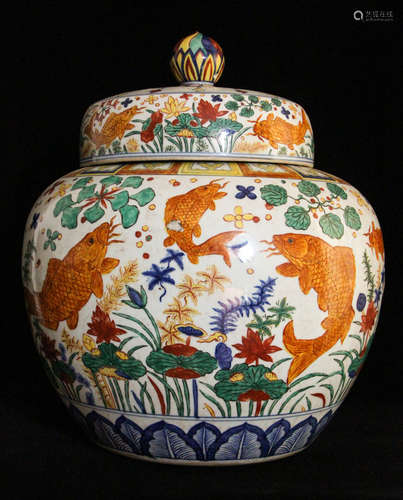 CHINESE BLUE WHITE WUCAI FISH JAR