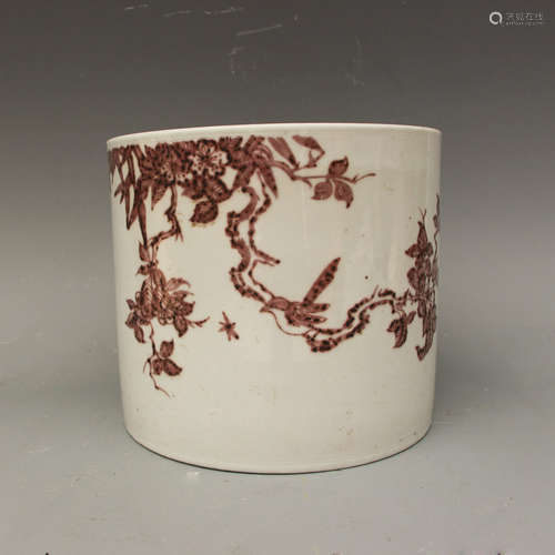 CHINESE IRON RED PORCELAIN BRUSH POT, MARKED