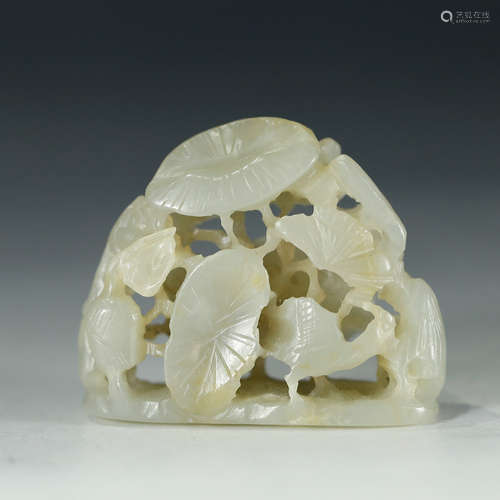 CHINESE WHITE JADE CARVED LOTUS CENSER FINIAL