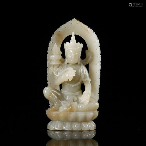 CHINESE WHITE JADE SEATED BUDDHA