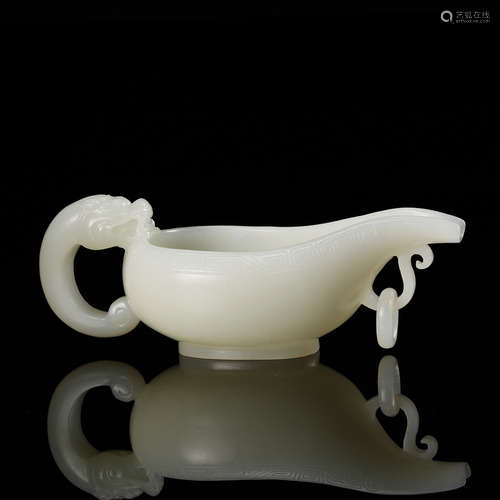 CHINESE WHITE JADE CHILONG LIBATION CUP