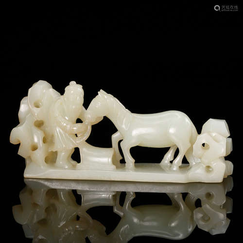 CHINESE WHITE JADE MAN AND HORSE