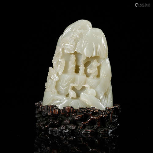 CHINESE WHITE JADE CARVED LANDSCAPE BOULDER