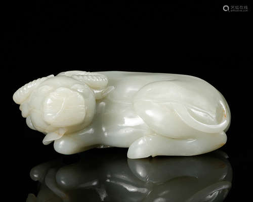 CHINESE WHITE JADE RECUMBENT OX