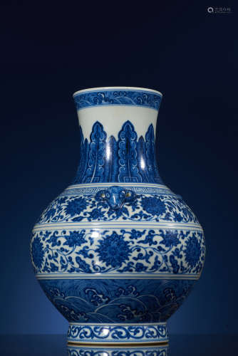 A Blue & White ‘LOTUS SCROLL’ Vase, Zun. 
QianLong Period, Qing Dynasty.