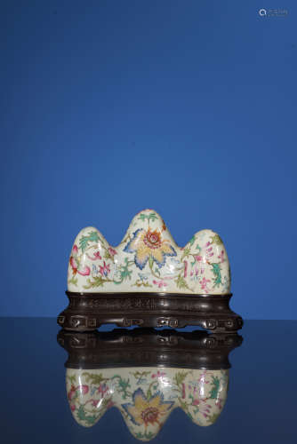 A Famille Rose Brush Rest. QianLong Period, Qing Dynasty.